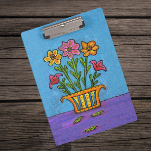 Pretty Bouquet Flowers Vase Folk Art Clipboard