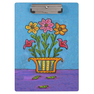 Pretty Bouquet Flowers Vase Folk Art Clipboard