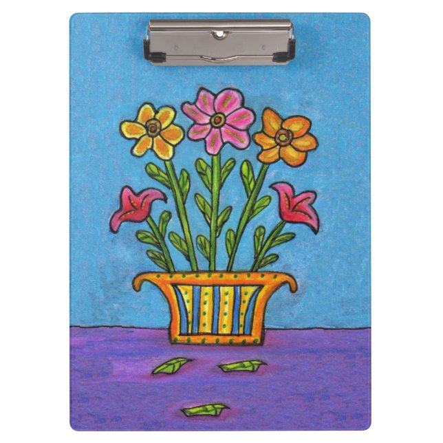 Pretty Bouquet Flowers Vase Folk Art Clipboard (Front)