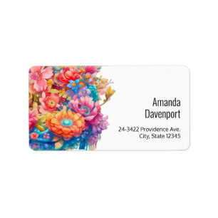Pretty Bouquet Pink Orange & Blue Flowers Label