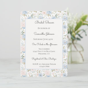 Pretty Bow in Blue Blush Flowers Bridal Shower Invitation