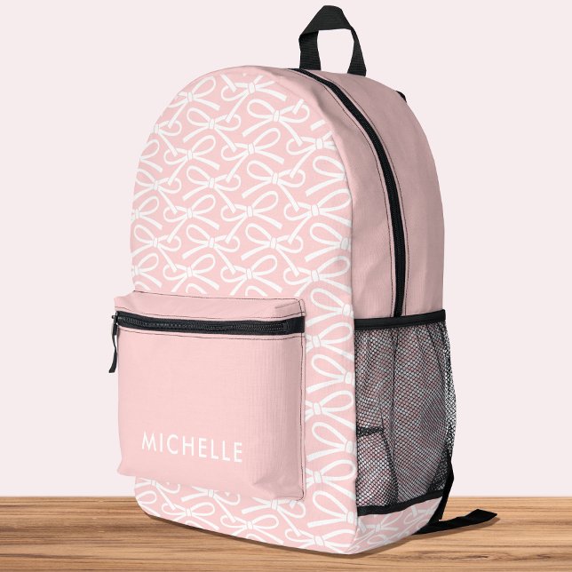 Pretty Bow Pattern Personalised Pink White Printed Backpack (Creator Uploaded)