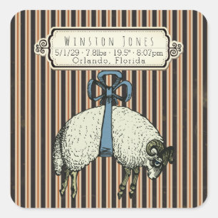 Pretty Bow Sheep™ Collection - Birth Info / Square Sticker