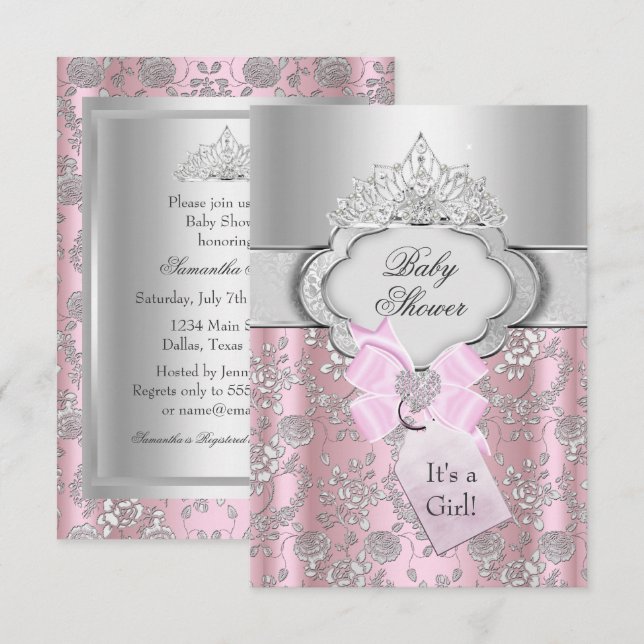 Pretty Bow & Tiara Princess Baby Shower Invitation (Front/Back)