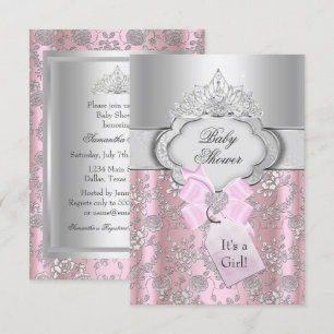 Pretty Bow & Tiara Princess Baby Shower Invitation