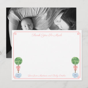 Pretty Boxwood Little Girl Baby Shower Birth Photo Thank You Card