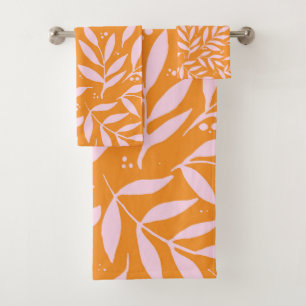 Pretty branches - orange and pink bath towel set