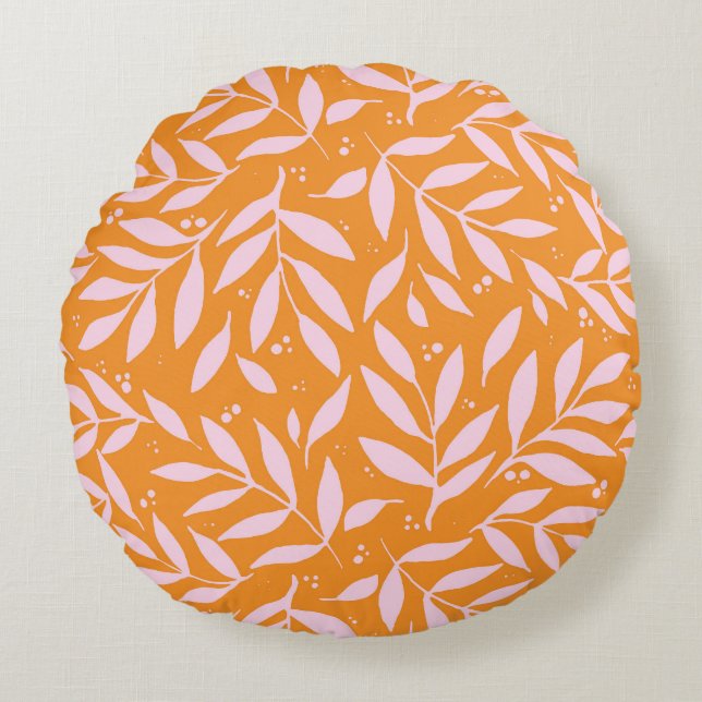 Pretty branches - orange and pink round cushion (Front)