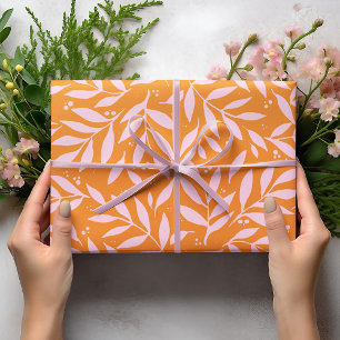 Pretty branches - orange and pink wrapping paper sheet
