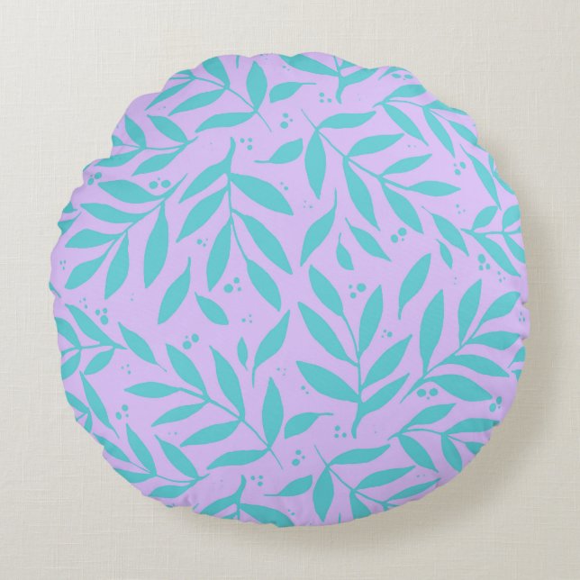 Pretty branches - turquoise and violet teen round cushion (Front)