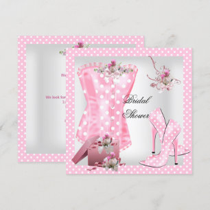 Pretty Bridal Shower White Pink Corset Polka Dots Invitation
