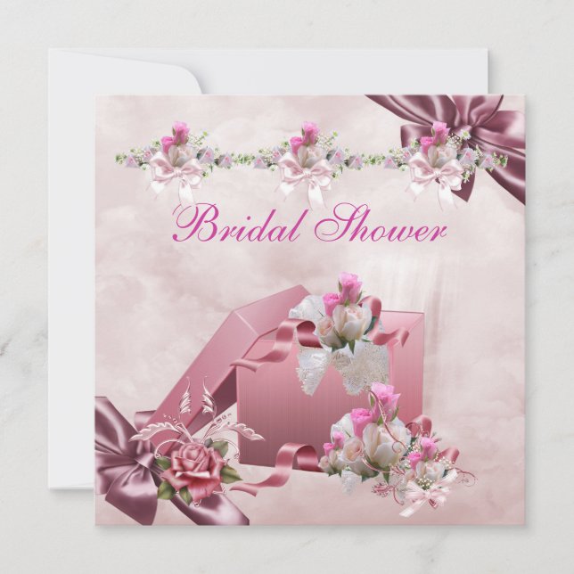 Pretty Bridal Shower White Pink Gift Floral Rose Invitation (Front)