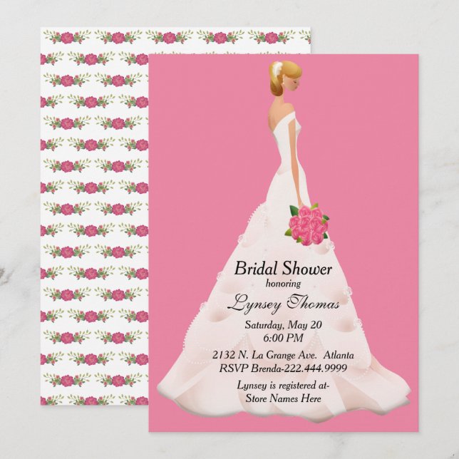 Pretty Bride Pink Bridal Shower Invitation (Front/Back)