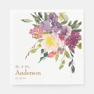 Pretty Bright Colourful Floral Mr. & Mrs. Wedding Napkin