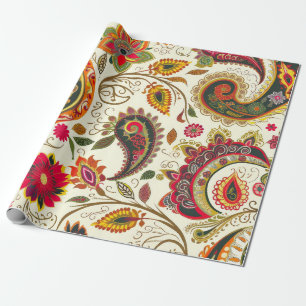 Pretty Bright Colourful Floral  Paisley Pattern  Wrapping Paper