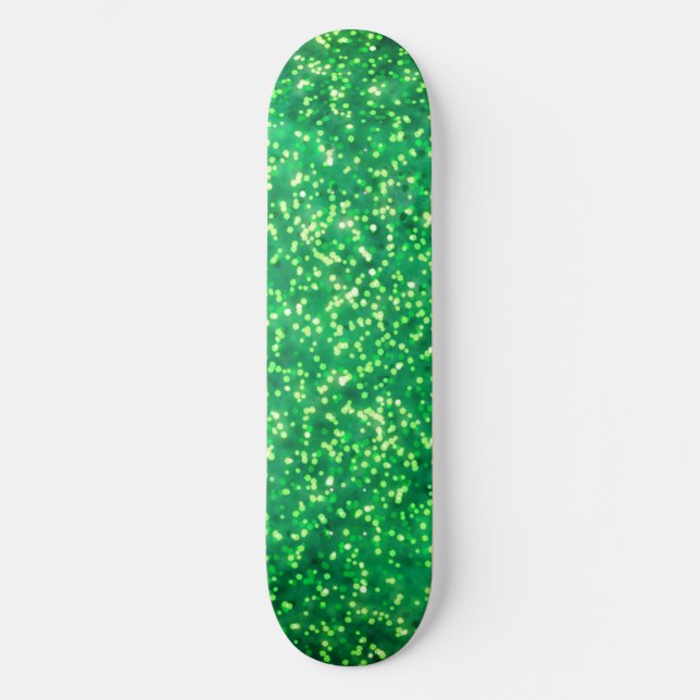 Pretty Bright Green Faux Glitter Design Skateboard (Front)