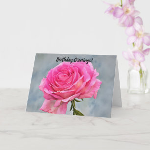 Pretty Bright Pink Rose Close Up Birthday Art Card