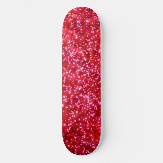 Pretty Bright Red Faux Glitter Design Skateboard (Front)