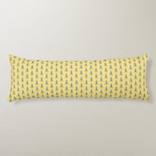 PRETTY BRIGHT YELLOW & BLUE FLORAL PATTERNS BODY CUSHION
