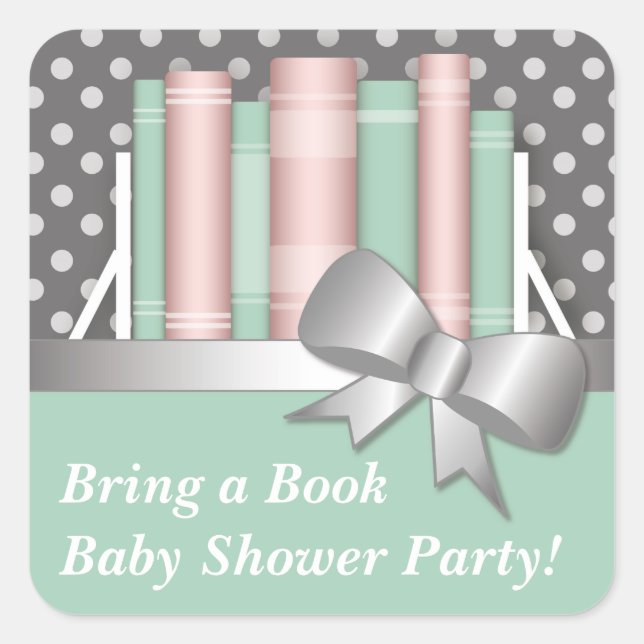 Pretty Bring a Book Baby Shower Stickers (Front)