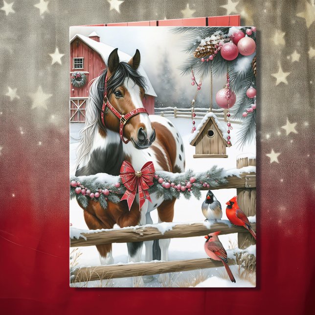Pretty Brown and White Horse Rustic Farm Christmas Holiday Card (Creator Uploaded)