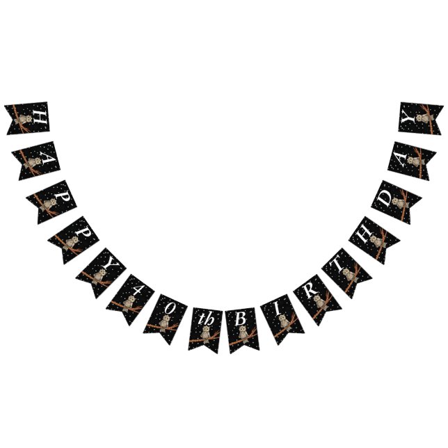 Pretty Brown Birthday Owl on Branch Necklace Stars Bunting (All)