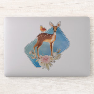 Pretty Brown Fawn with Bird and Roses