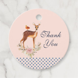 Pretty Brown Fawn with Bird and Roses Thank You Favour Tags