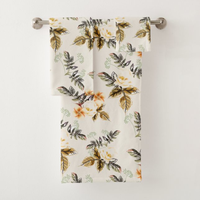 Pretty Brown Floral Fall Winter Matching  Bath Towel Set (Insitu)