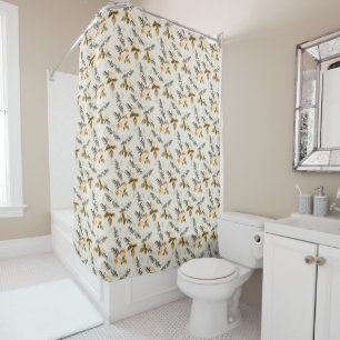 Pretty Brown Floral Fall Winter Matching Shower Curtain