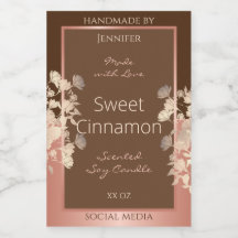 Pretty Brown Floral Product Labels Rose Gold Frame