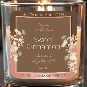 Pretty Brown Floral Product Labels Rose Gold Frame
