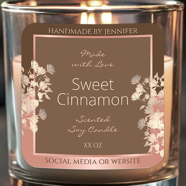 Pretty Brown Floral Product Labels Rose Gold Frame (Creator Uploaded)