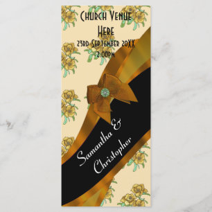 Pretty brown floral wedding program programme