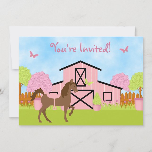 Pretty Brown Horse and Flowers Birthday Invitation (Front)