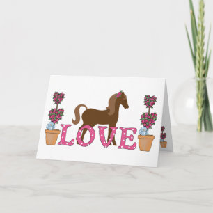 Pretty Brown Horse, Flowers Love Valentine's Day Holiday Card