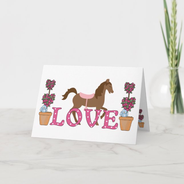 Pretty Brown Horse, Flowers Love Valentine's Day Holiday Card (Front)