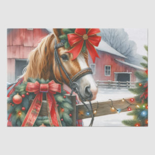 Pretty Brown Horse in Red Bow Christmas Tissue Paper