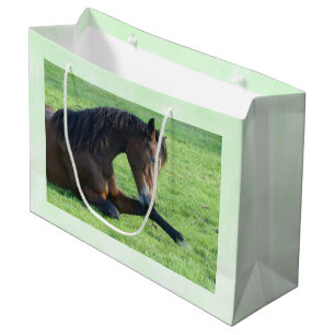 Pretty Brown Horse Laying in the Grass Large Gift Bag