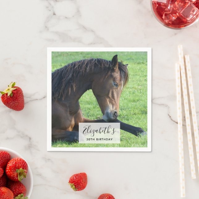 Pretty Brown Horse Laying in the Grass Napkin (Insitu)