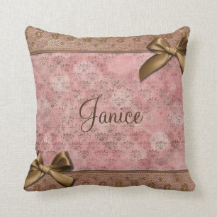 Pretty Brown Lace & Bows on a Vintage Pink Design Cushion