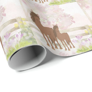 Pretty Brown Mare and Foal Horse Wrapping Paper