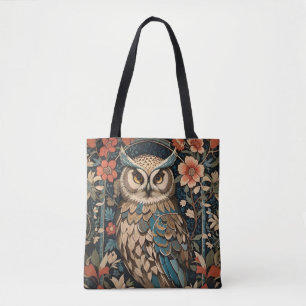 Pretty Brown Owl William Morris Inspired Floral Tote Bag