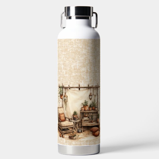 PRETTY BROWN TAN EARTH TONED BOHO SETTING WATER BOTTLE (Front)