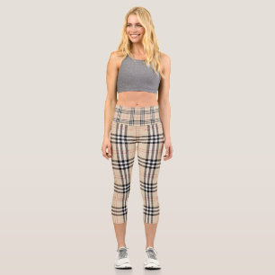 Pretty Brown Yellow Plaid  Capri Leggings