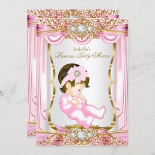 Pretty Brunette Princess Baby Shower Pink Silk Invitation