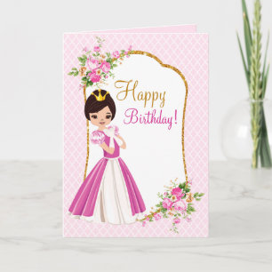 Pretty Brunette Princess Birthday Greeting Card