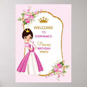 Pretty Brunette Princess Birthday Party Poster