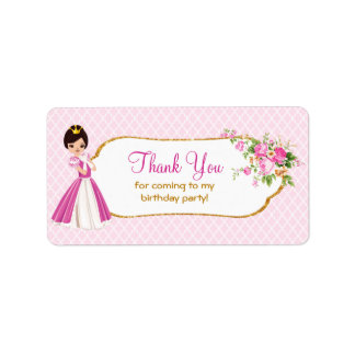 Pretty Brunette Princess Birthday Thank You Labels