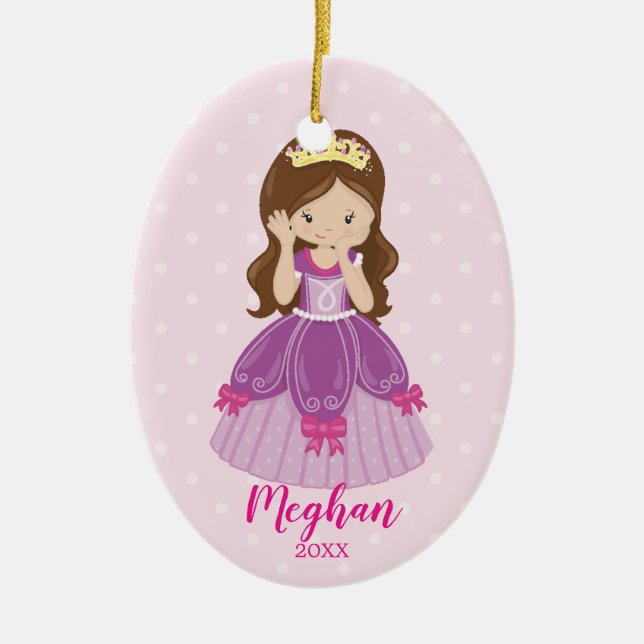 Pretty Brunette Princess Christmas Ornament (Front)